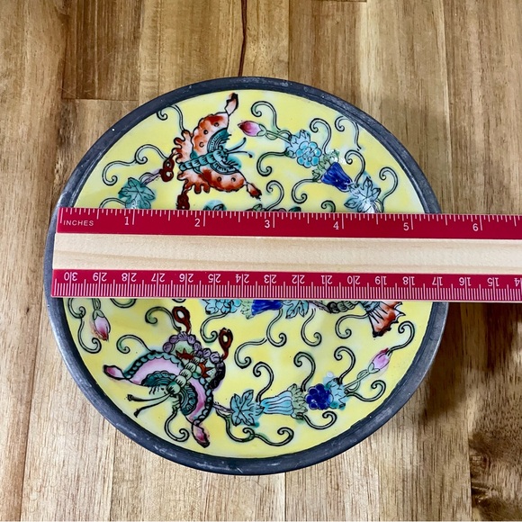 VTG Japanese Porcelain Ware Hand painted Dish Encased in Pewter Neiman Marcus - Picture 4 of 8